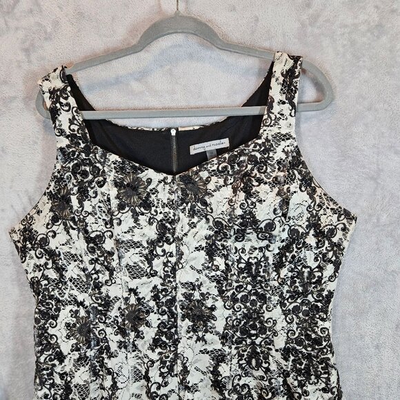 Danny & Nicole Black White Flared midi dress Womens 14 party lacy feminine - Picture 6 of 14